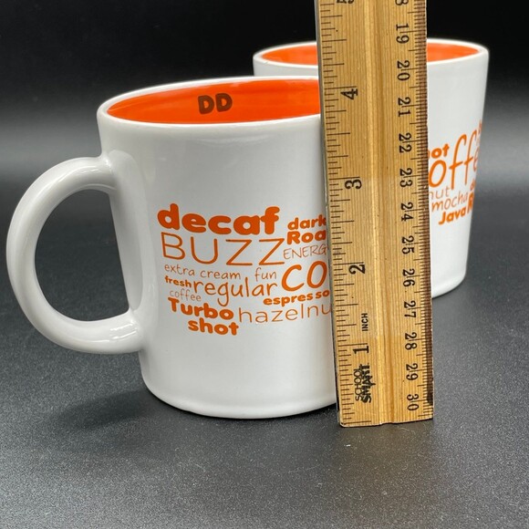 His Hers Dunkin' Donuts DD Pair of 2011 White Orange Coffee Mugs 14 oz. Words - Picture 7 of 7